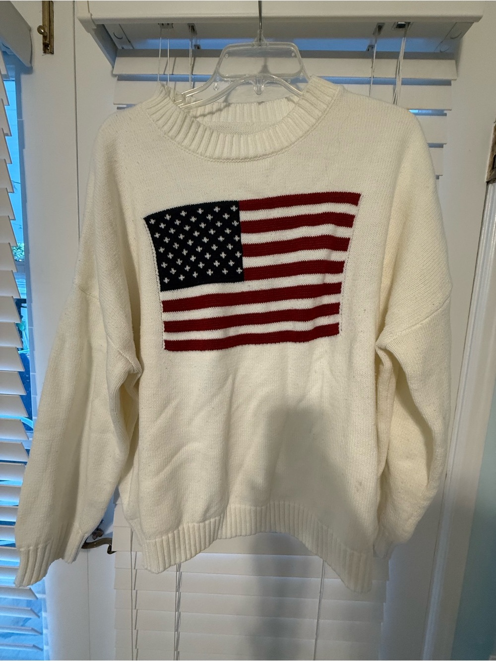 Ivory Crewneck Sweater with Flag Motif
